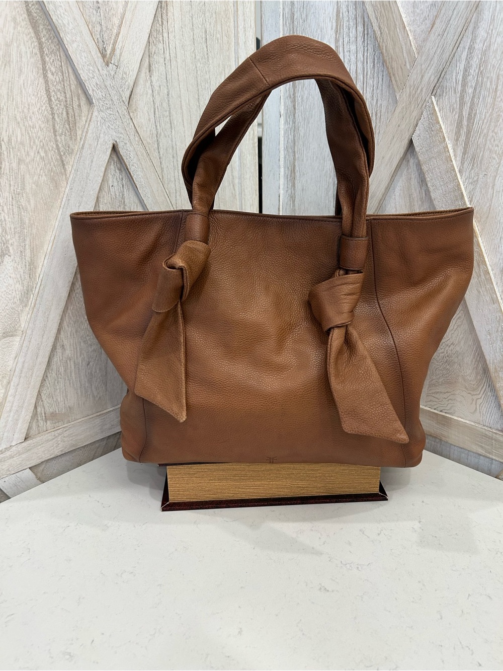 Frye Cognac Brown Leather Knot-Handle Tote